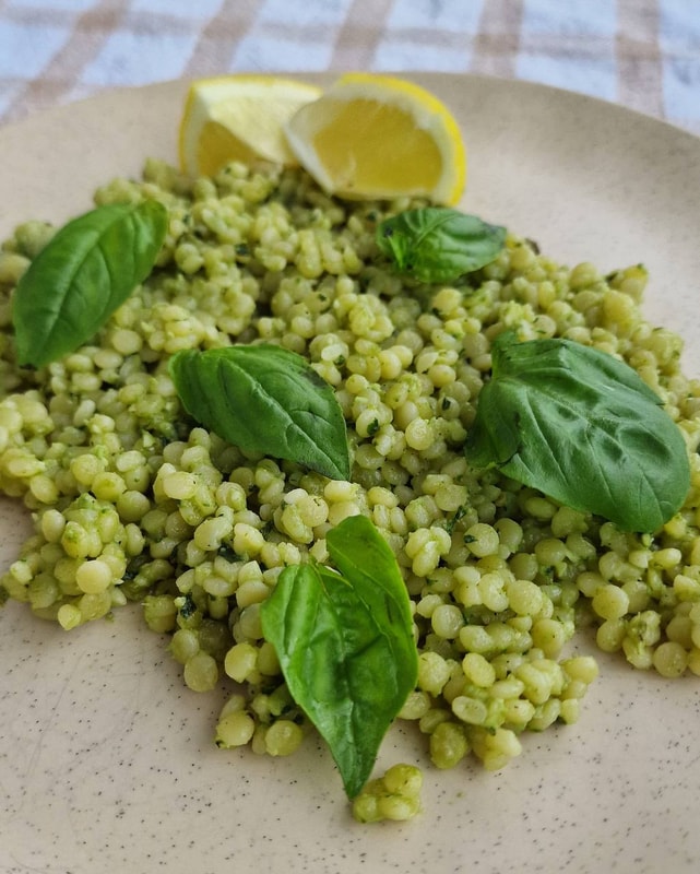 Ptitim (Israel couscous) with Homemade Pesto
