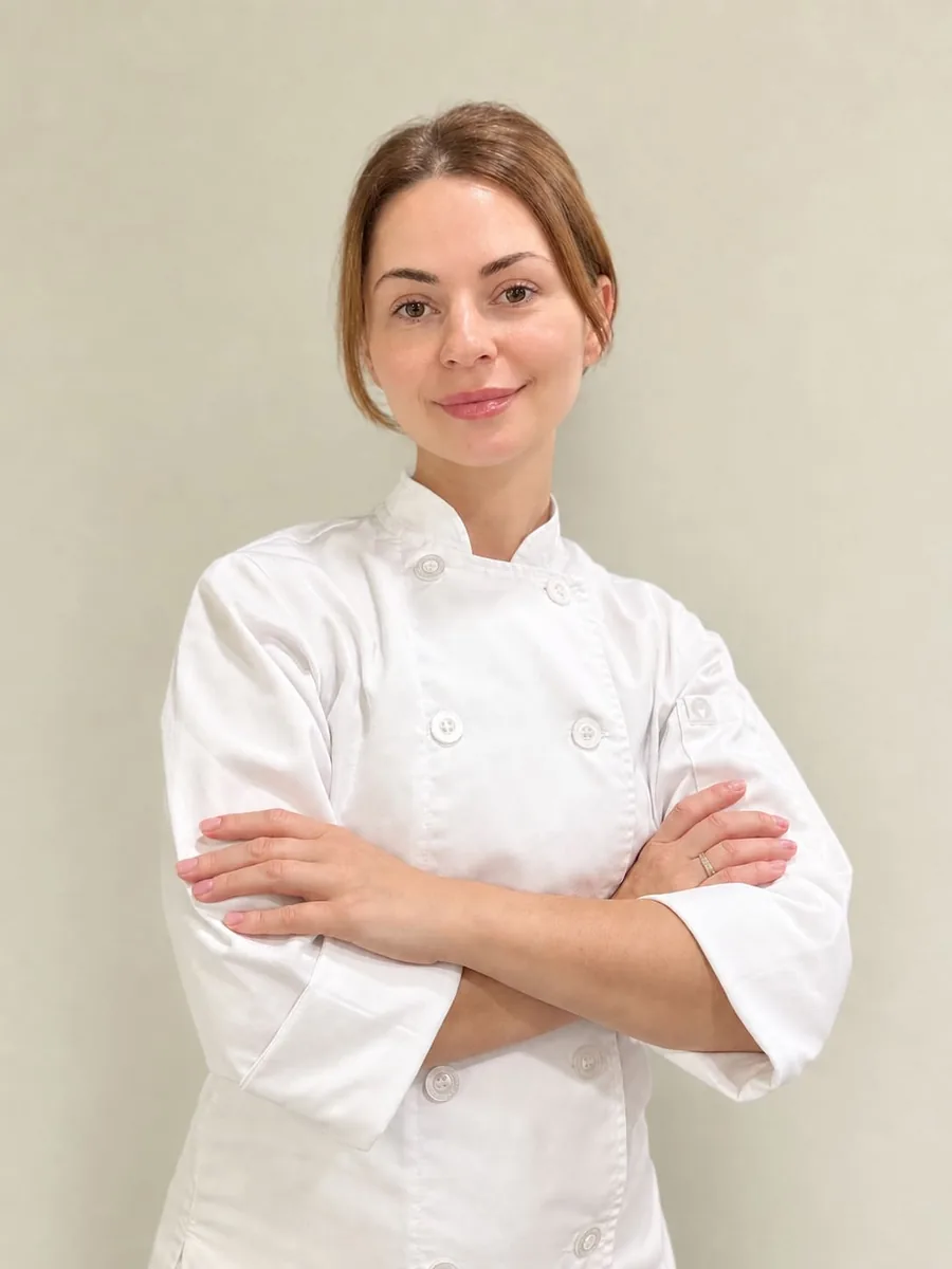 Chef Victoria in a white chef coat