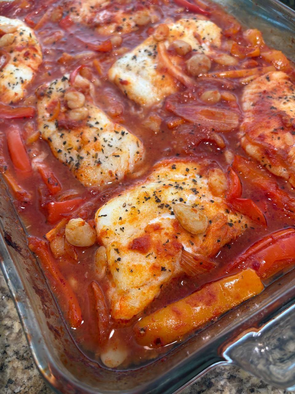 dish of fish and vegetables