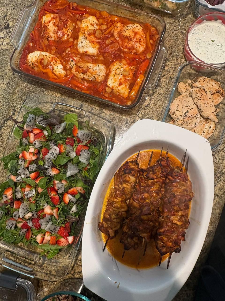 table is set with a variety of food