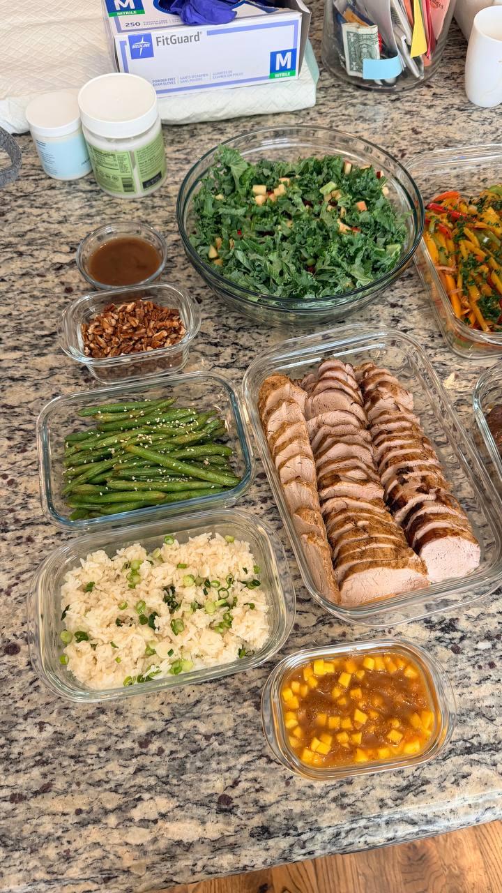 variety of foods are displayed on a table