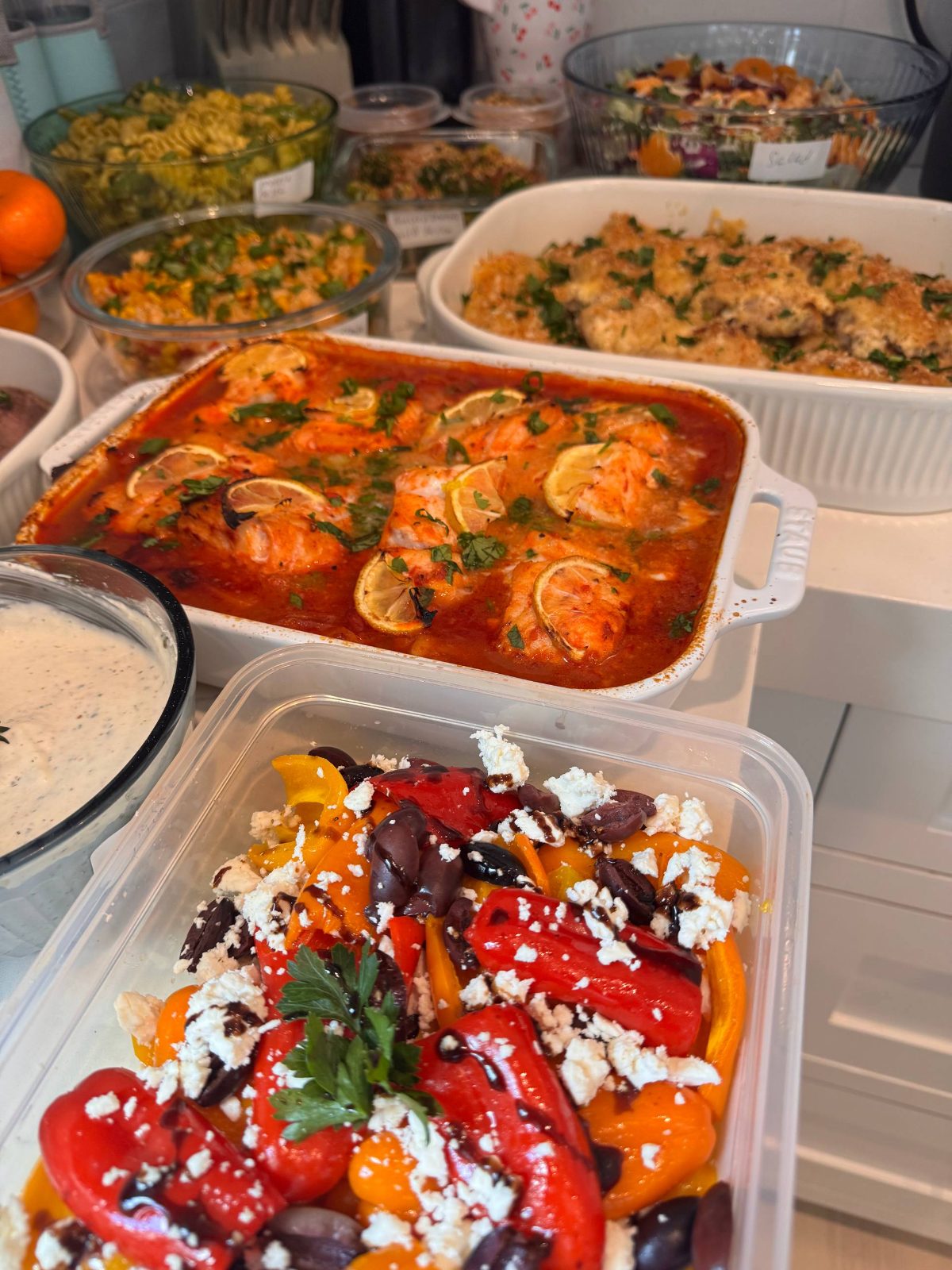 variety of foods are displayed on a table