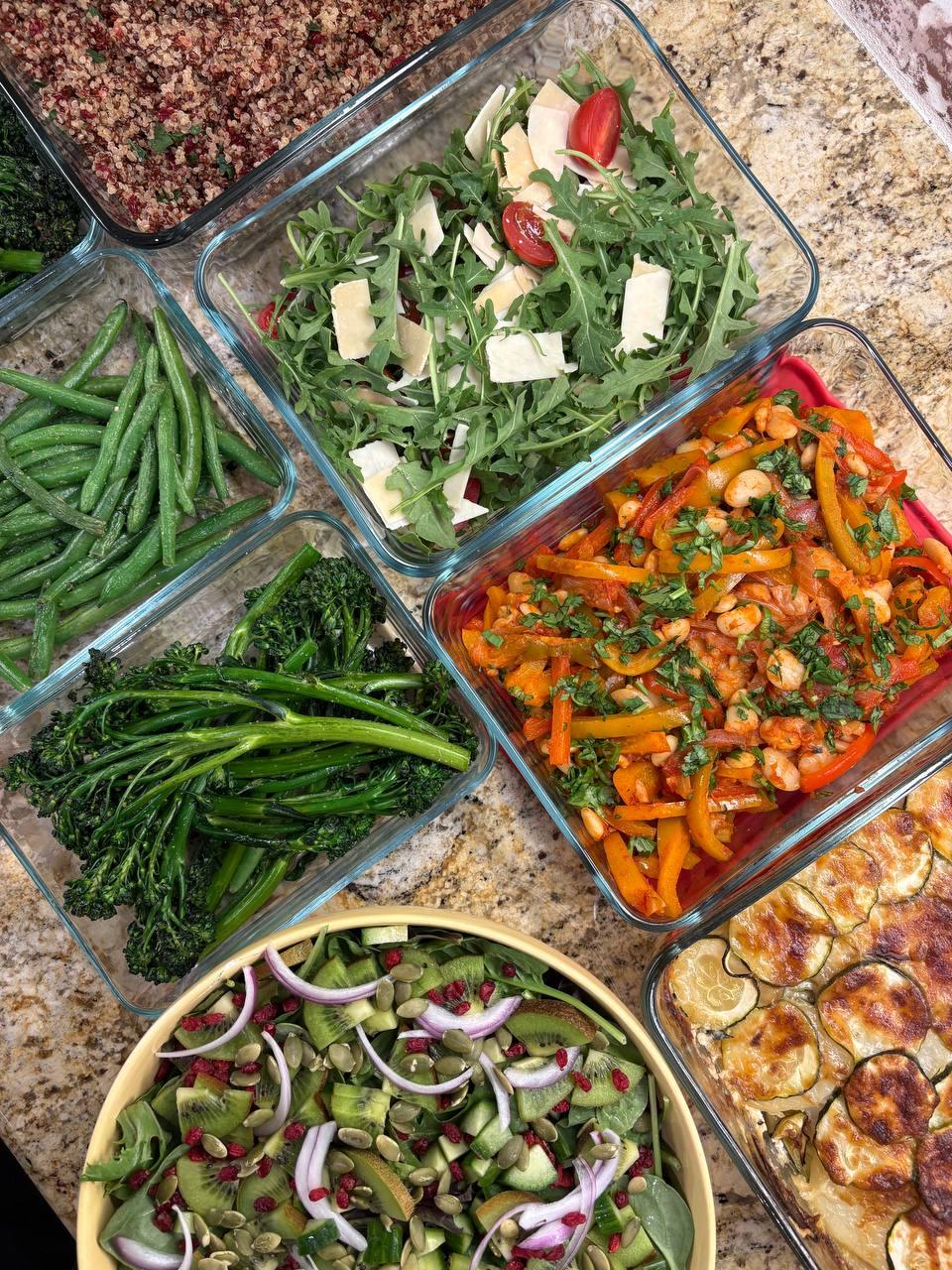 variety of foods are displayed on a table