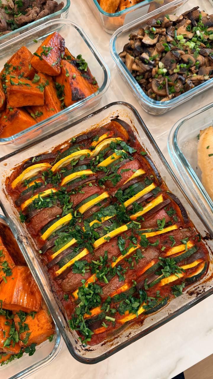 dish with a variety of vegetables and meat