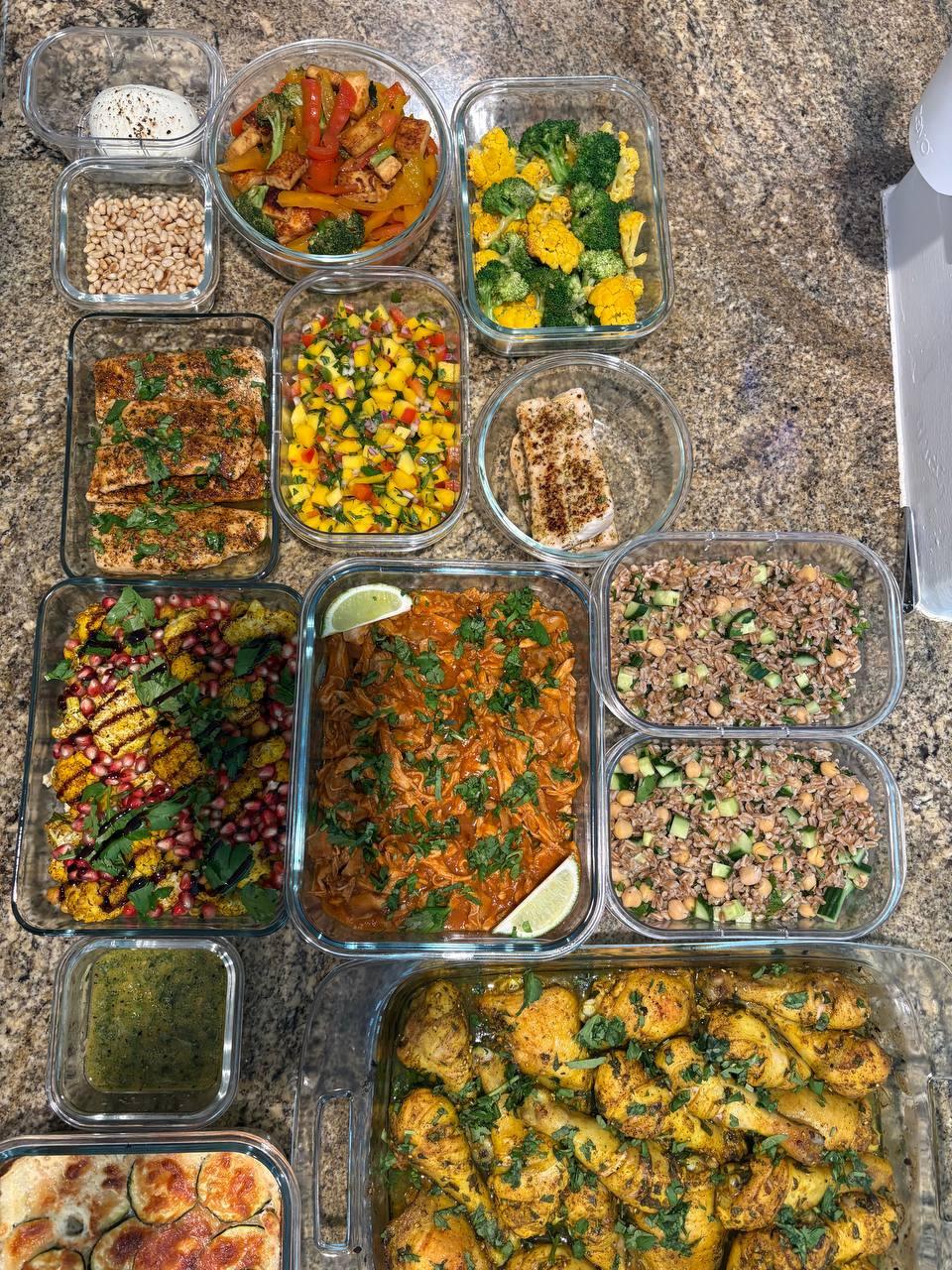variety of foods are displayed in containers
