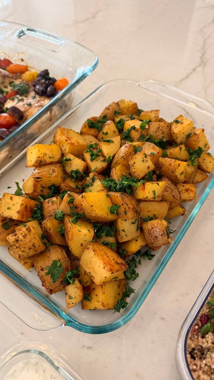dish of potatoes with herbs and spices