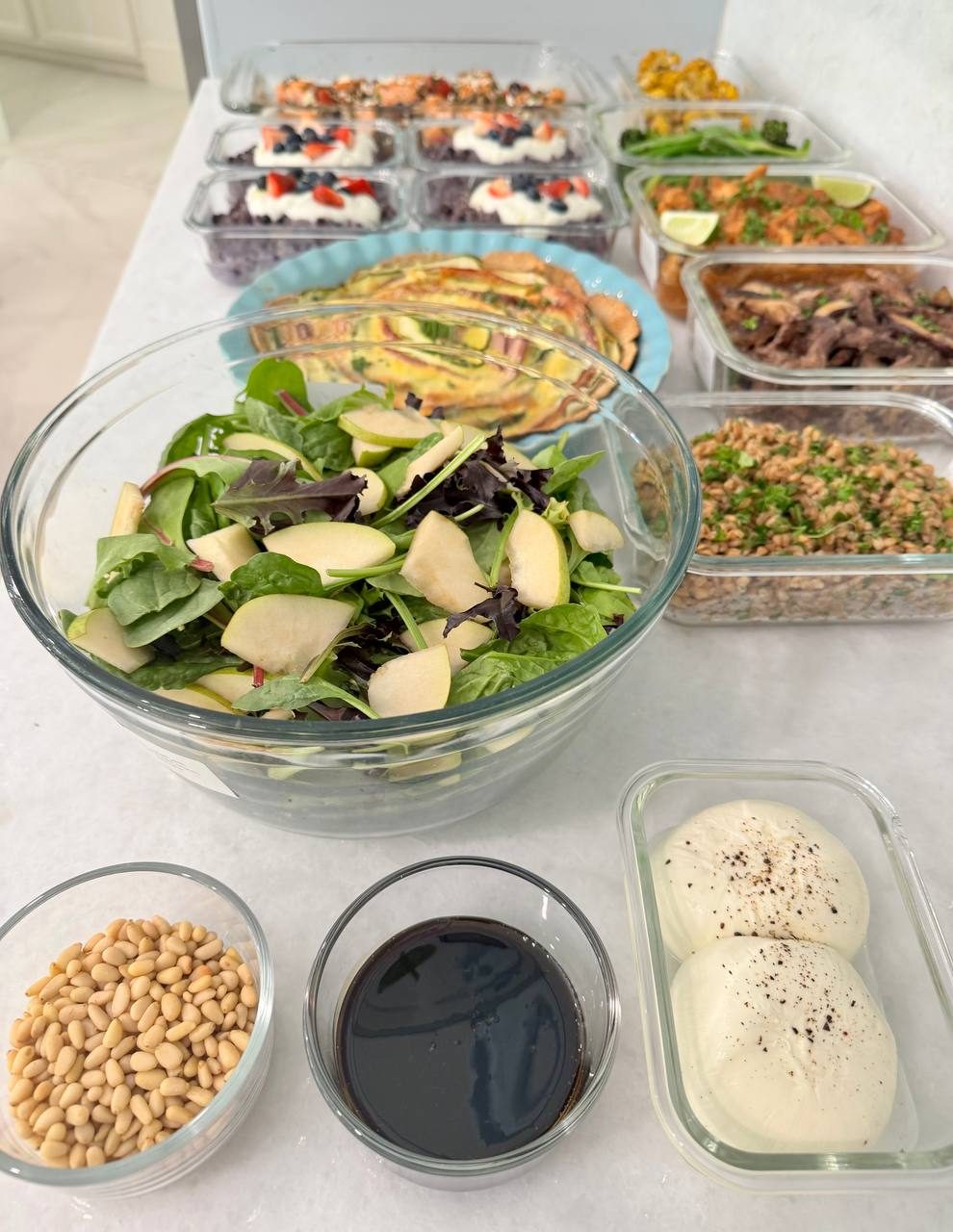table filled with various food items