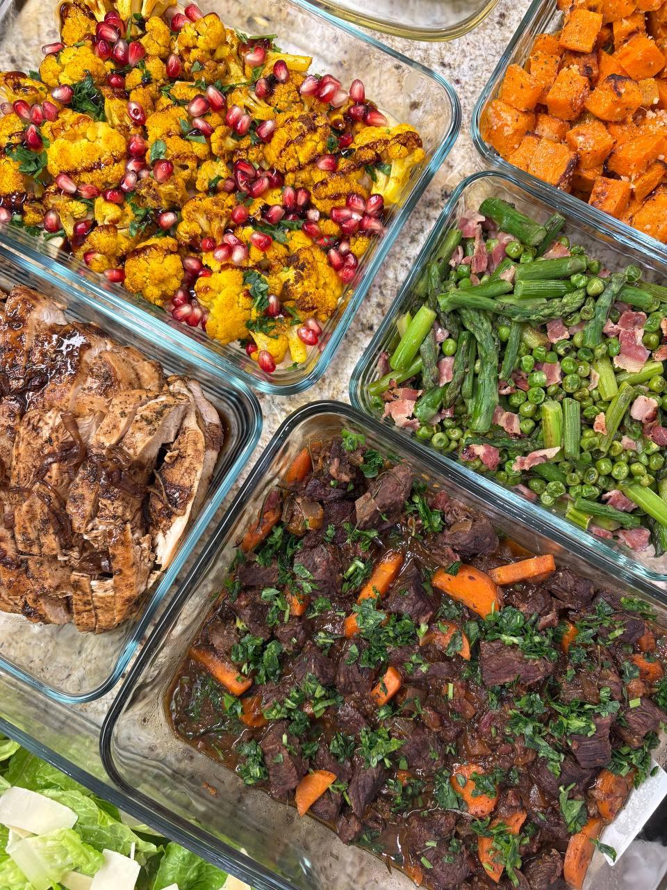variety of foods are displayed in containers