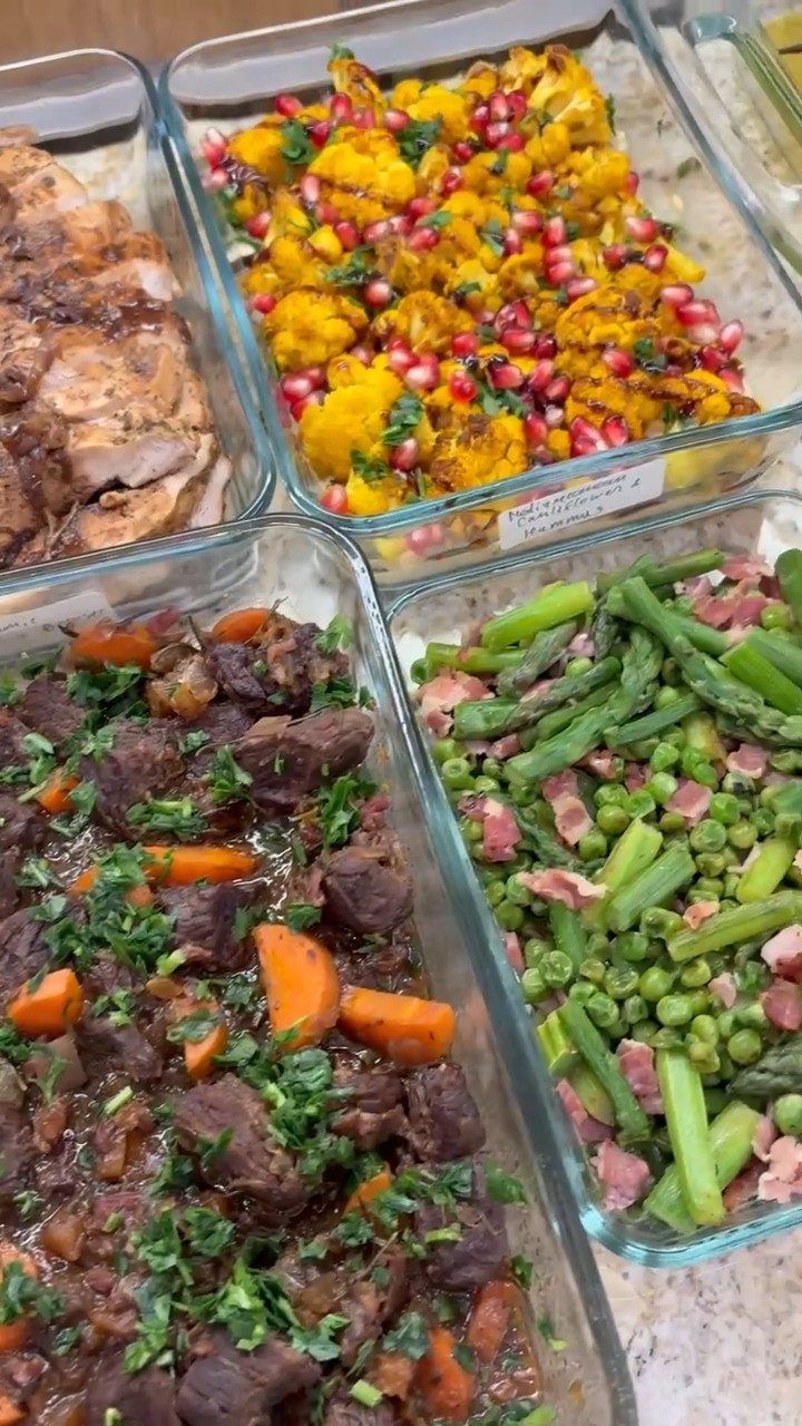 variety of foods are displayed in multiple containers