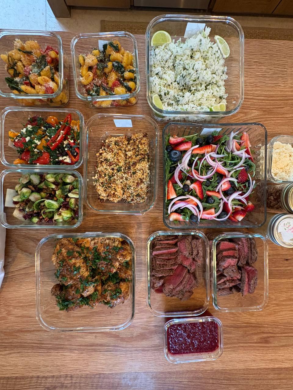 table is filled with various foods